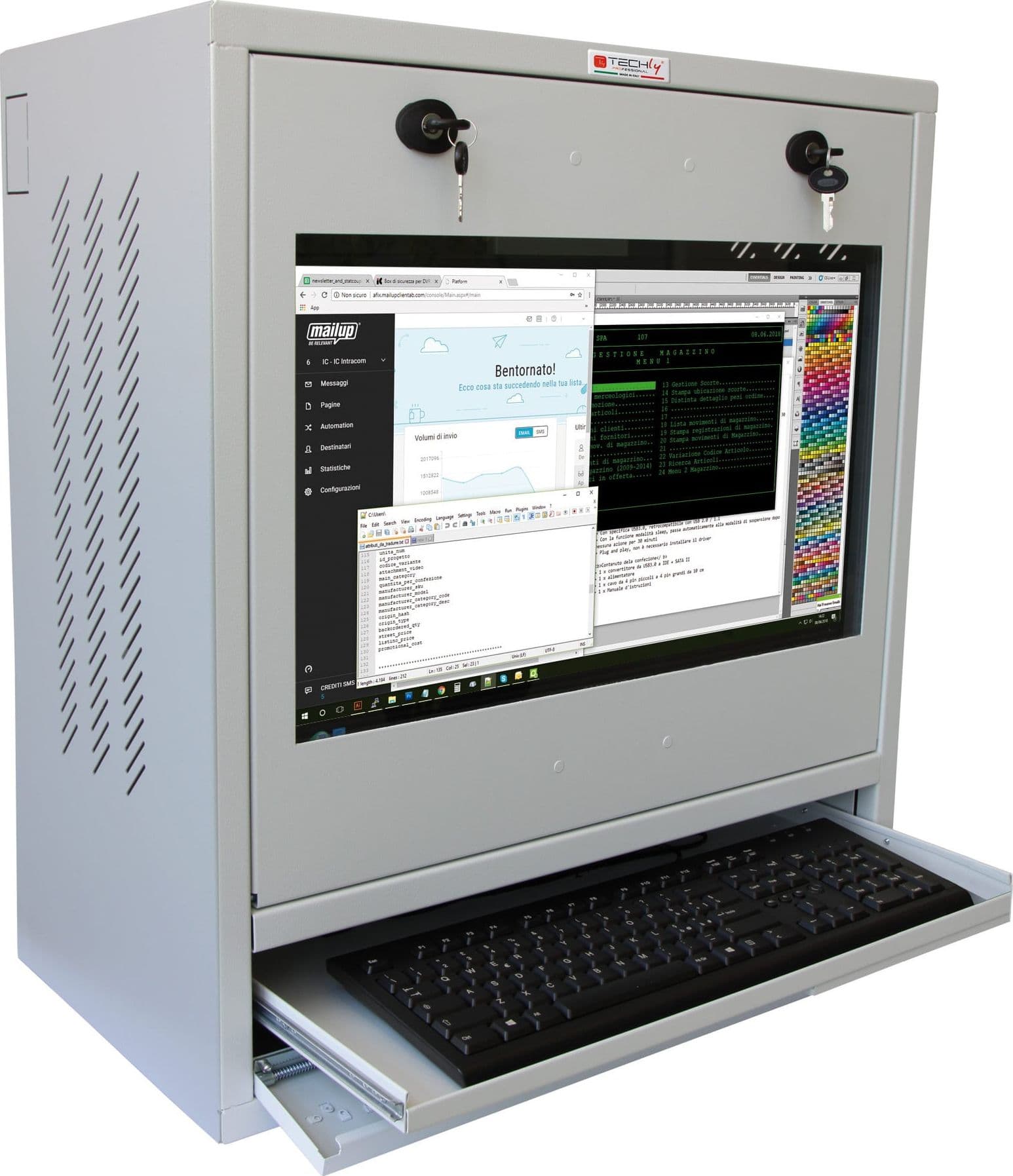 Armadio di sicurezza per PC, monitor touch LCD e tastiera Grigio senza vetro - 10