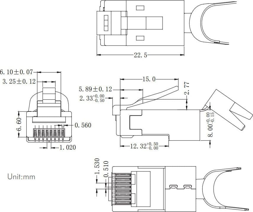 Plug Modulare Dorato RJ45 CAT.8.1/CAT.6A 10pz - 11
