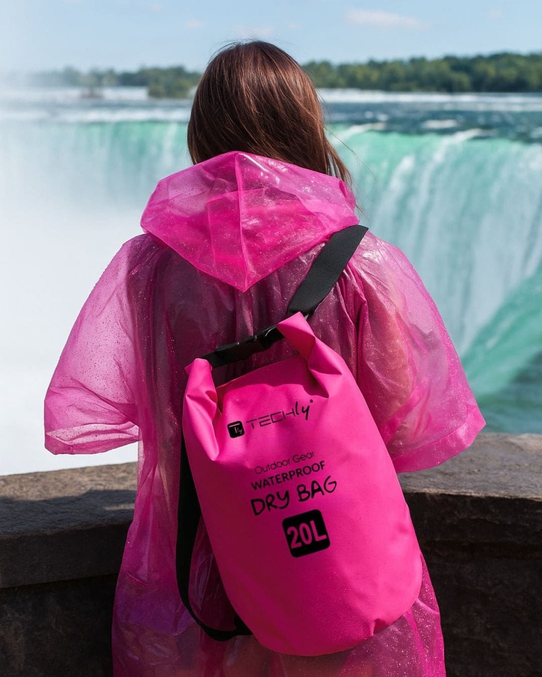 Sacca Impermeabile 20L Dry Bag con Tracolla Regolabile Fucsia - 13