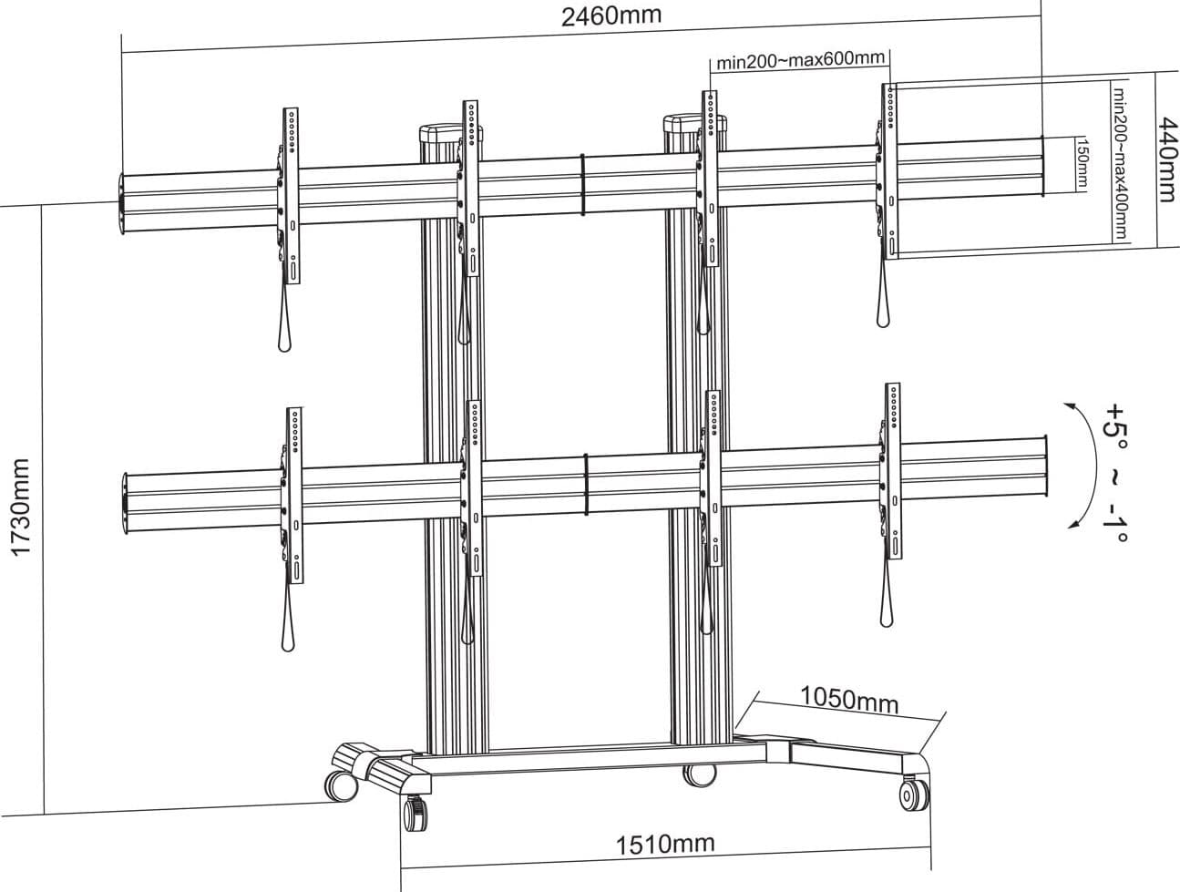 Supporto a Pavimento per 4 TV LCD/LED 32-60'' per Video Wall - 12