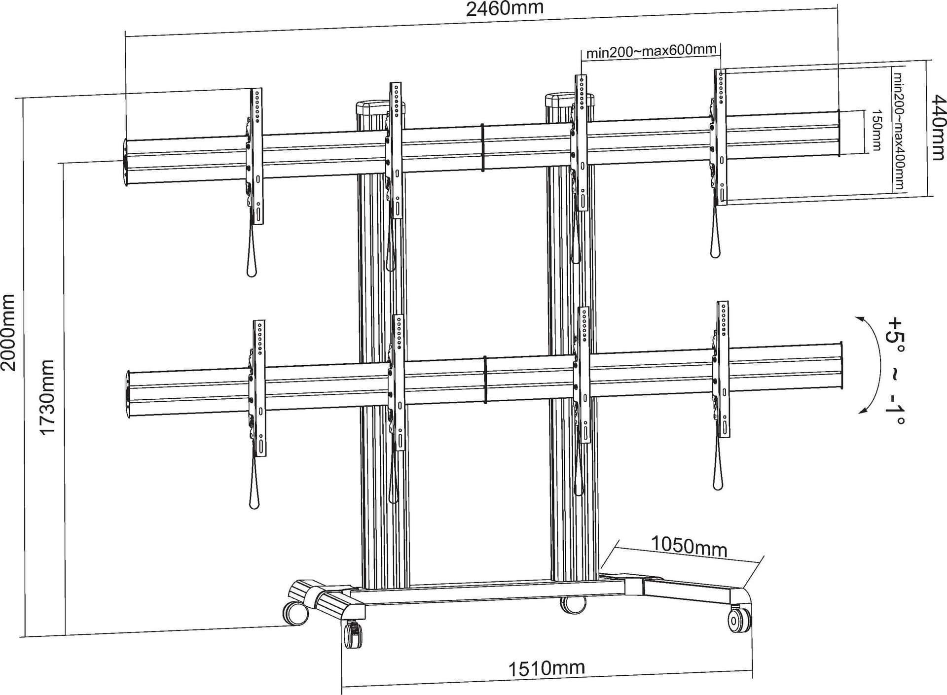 Supporto a Pavimento per 4 TV LCD/LED 32-60'' per Video Wall - 18