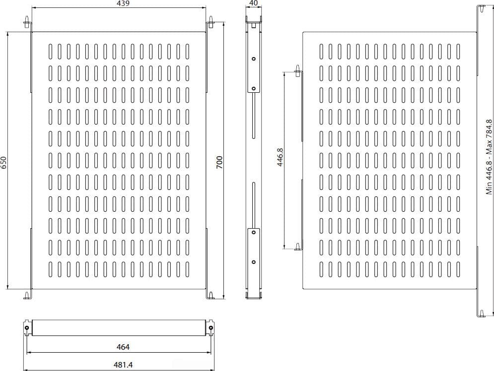 Base per Armadi 19'' Ripiano a Profondit&agrave Adattabile per Server Rack 1U Nero - 8