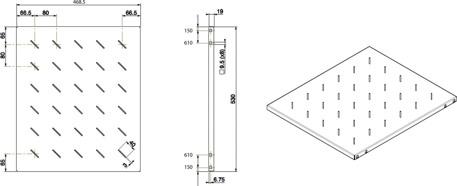 Mensola per rack 19'' 530 mm Nera 4 punti - 5