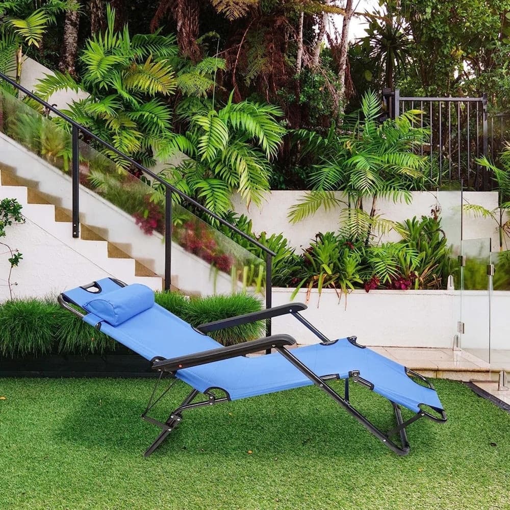 SEDIA SDRAIO LETTINO PIEGHEVOLE RECLINABILE IN METALLO CON POGGIATESTA BLU CHIARO 017056 - 6