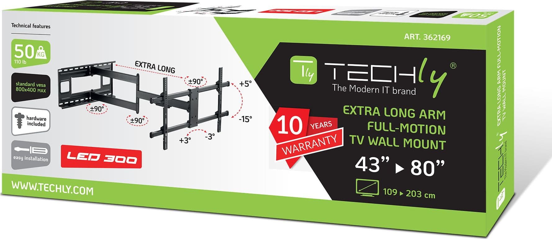 Staffa a Muro Braccio Estensibile fino a 1015 mm per LCD 43-80'' Nero - 11