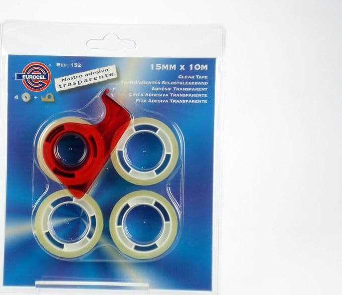 Nastro adesivo 15 mm x 10 m bls.4 rotoli piu' chiocciola.
