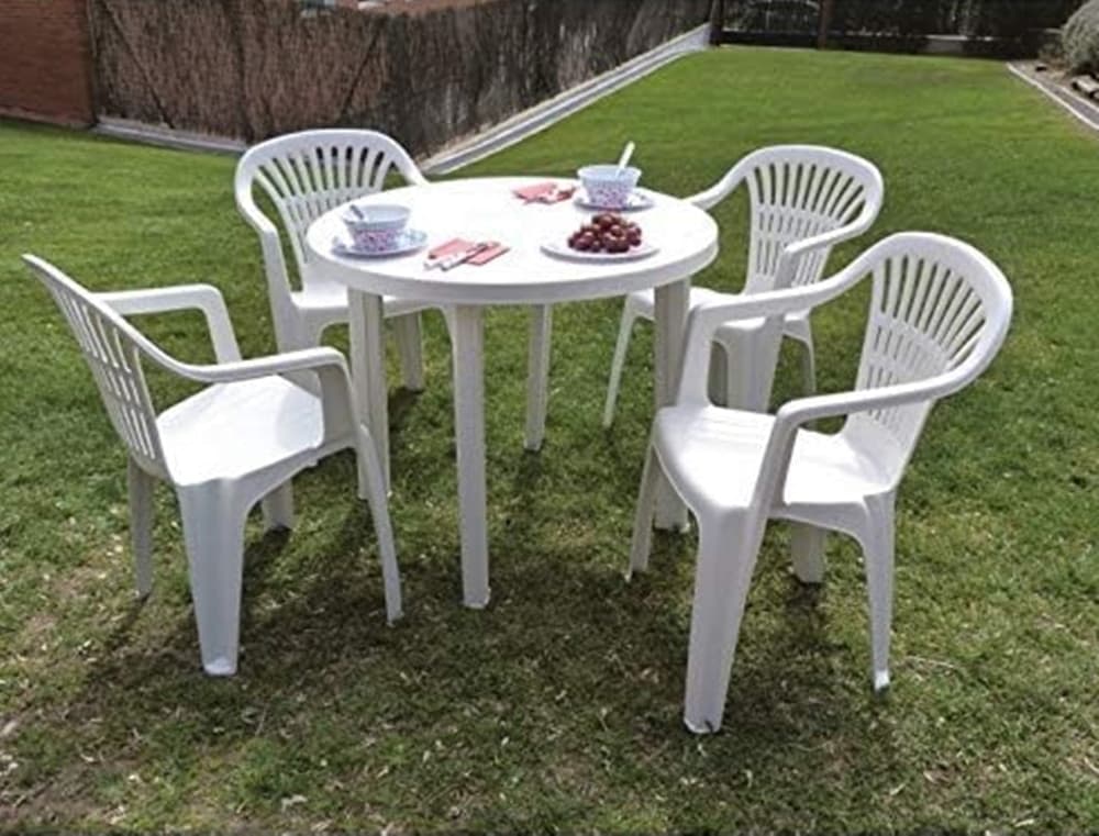 TAVOLO DA GIARDINO BIANCO ROTONDO IN PLASTICA 90X72CM RESISTENTE ARREDO ESTERNO 008942 - 7