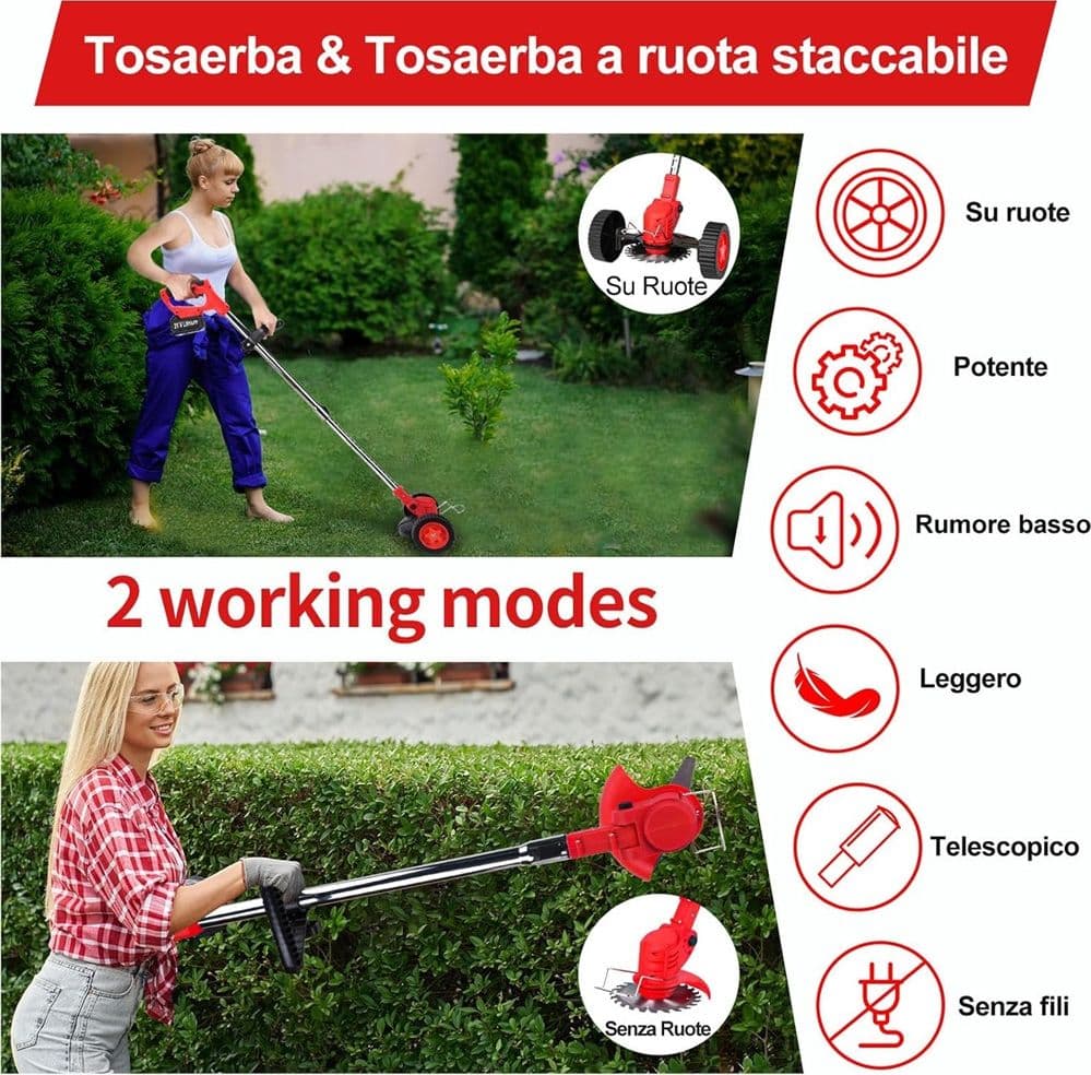 DECESPUGLIATORE A BATTERIA TAGLIABORDI ELETTRICO ALTEZZA REGOLABILE PER GIARDINI - 6