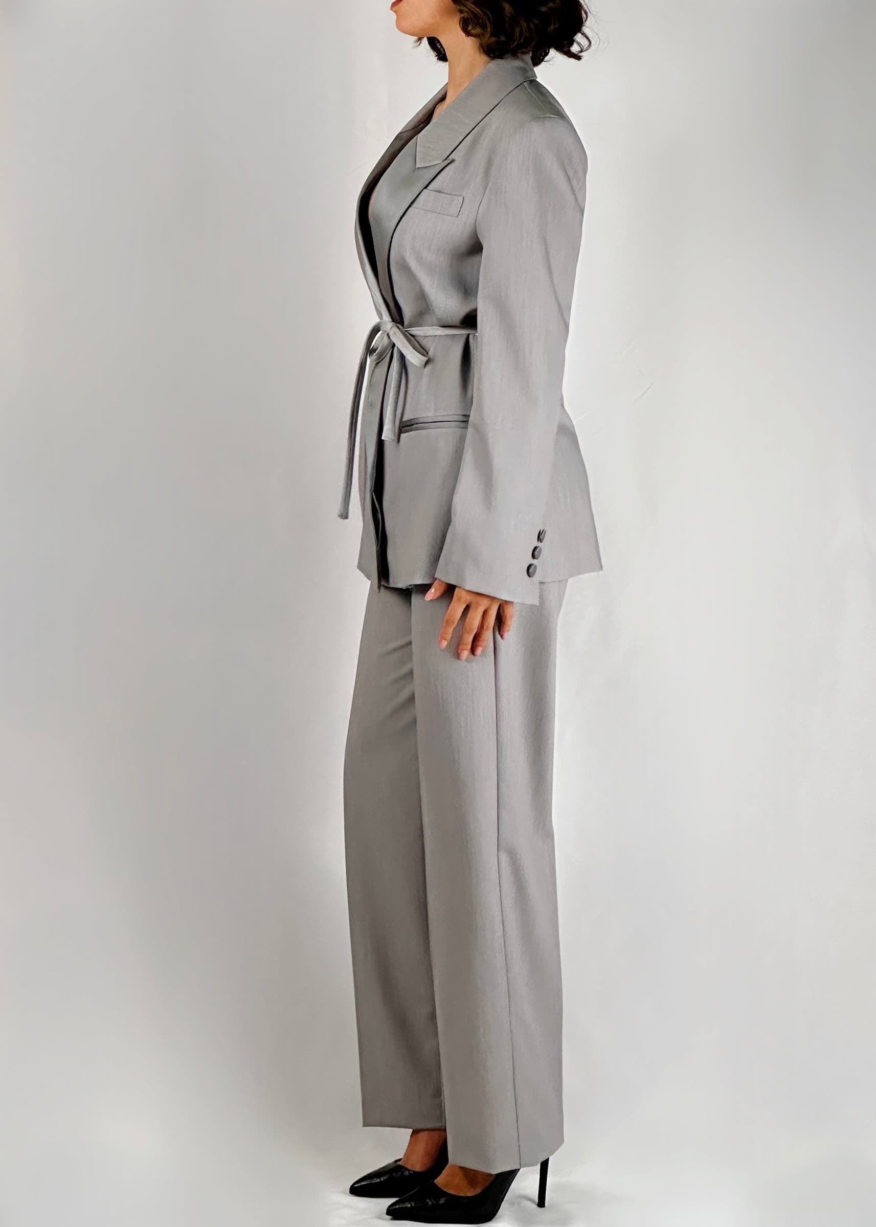 Giacca Vicolo effetto kimono grigio e raso - 7