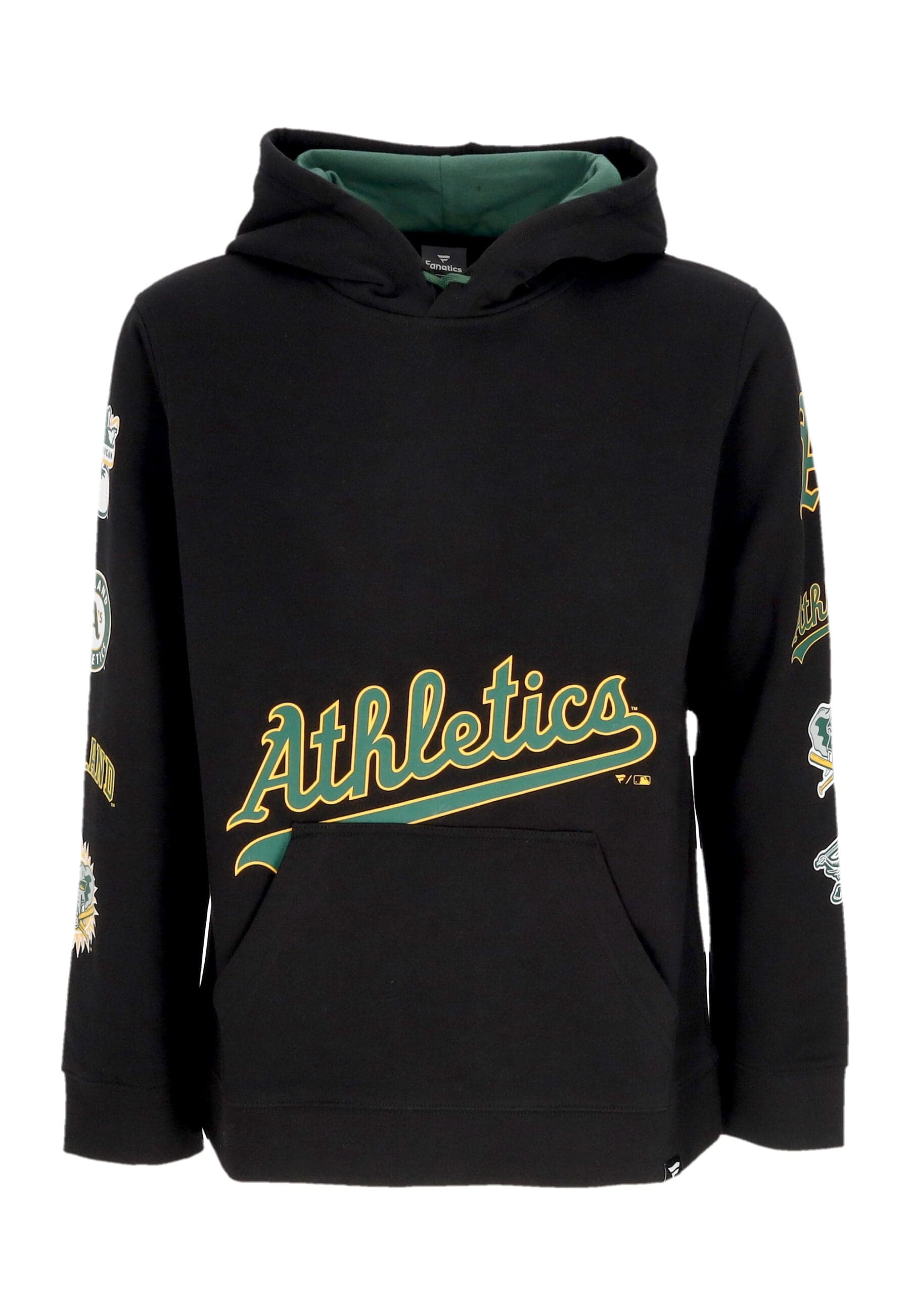 FANATICS BRANDED Felpa Cappuccio Uomo Mlb Fundamental Pullover Hoodie Oakath Black/dark Green - 5