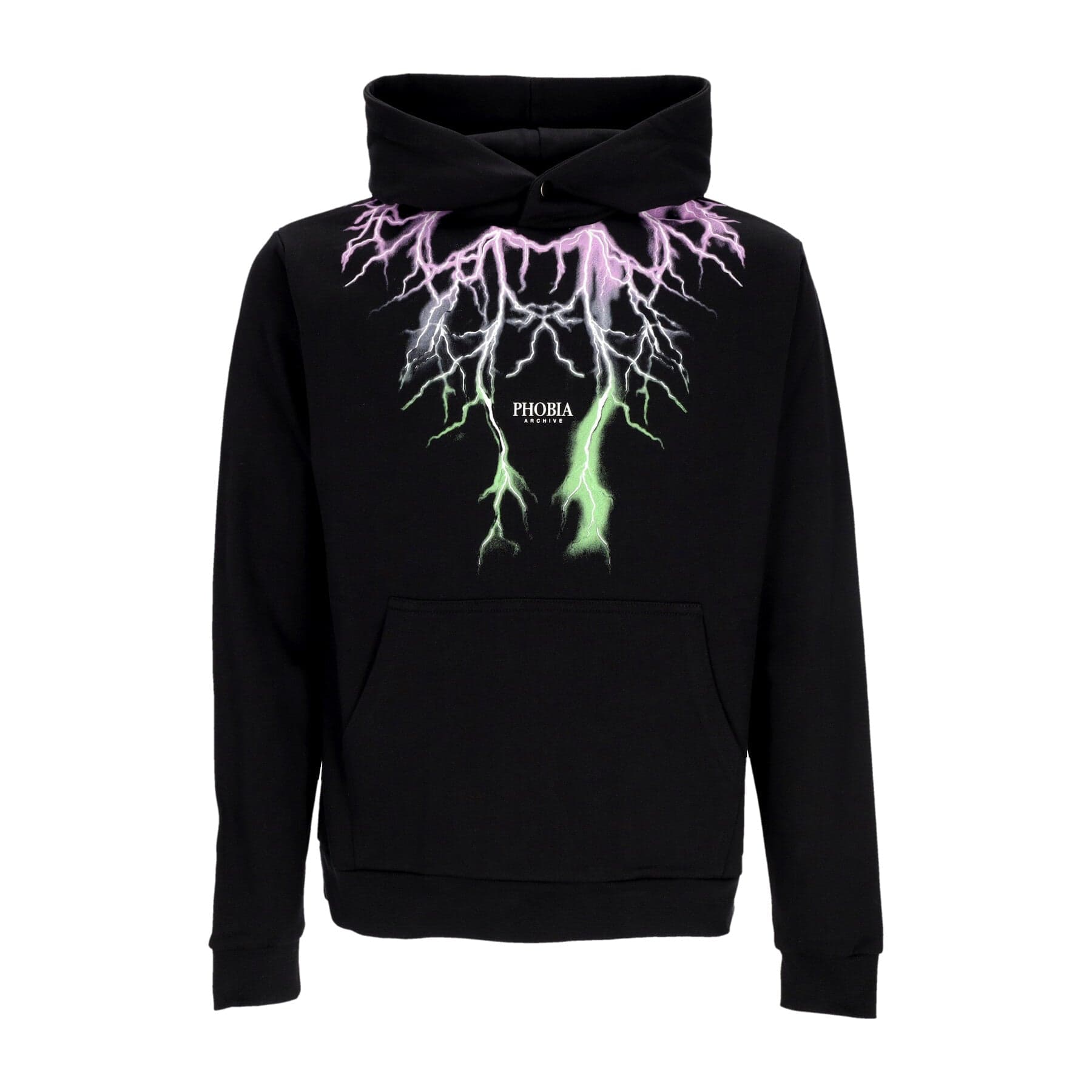 PHOBIA Felpa Leggera Cappuccio Uomo Bicolor Lightning Print Hoodie Black - 4
