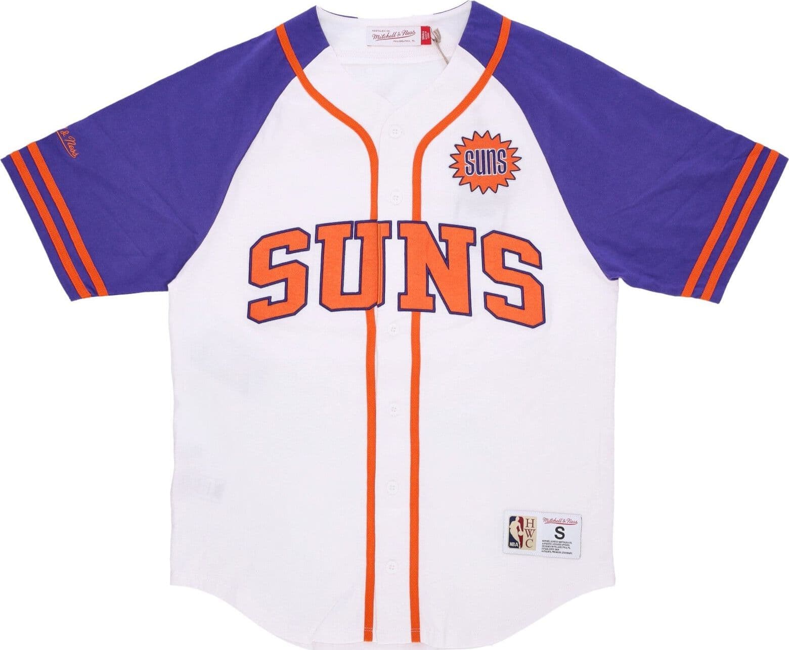 MITCHELL &amp; NESS Casacca Bottoni Uomo Nba Practice Day Button Front Jersey Hardwood Classics Phosun White - 4