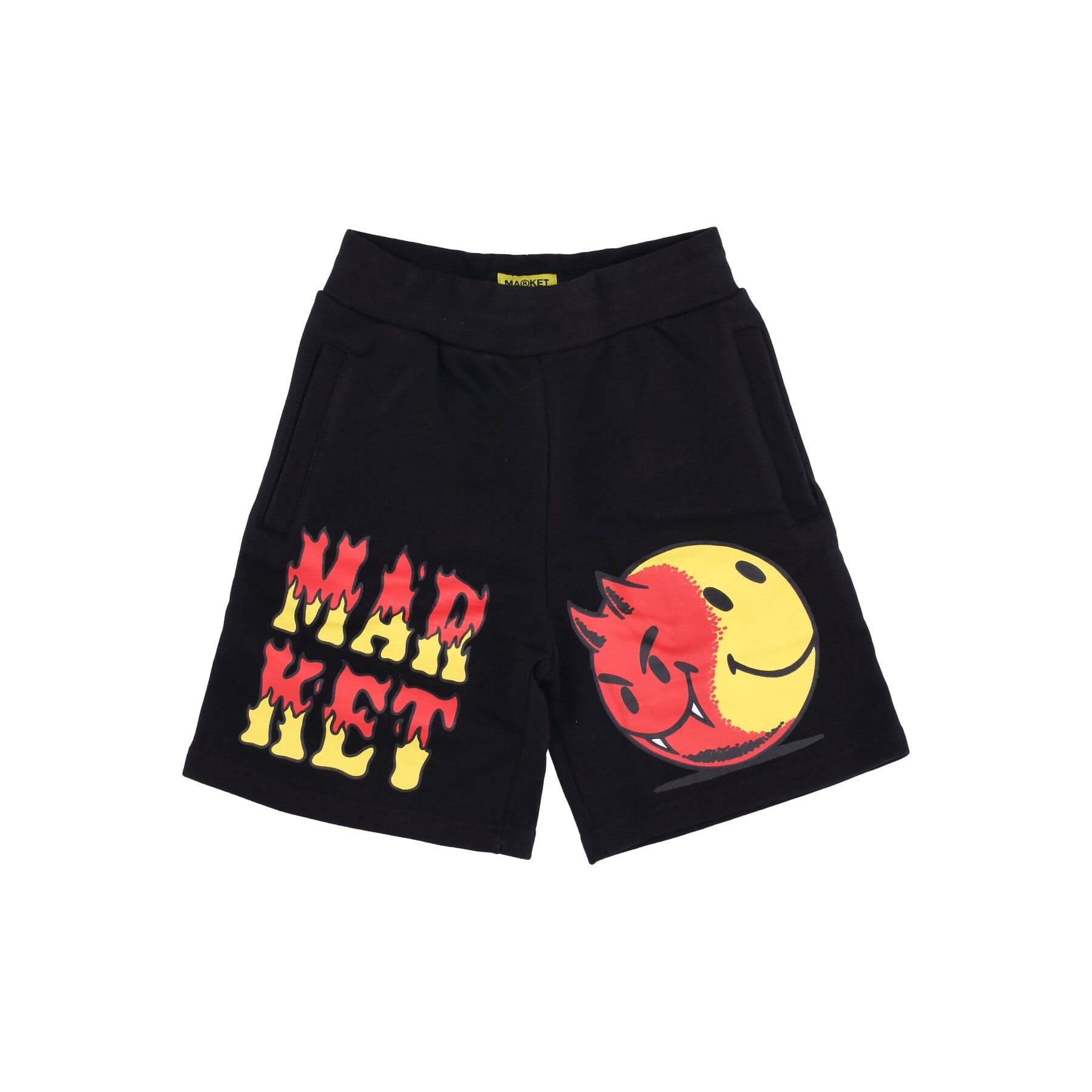 MARKET Pantalone Corto Tuta Felpato Uomo Good and Evil Sweatshorts X Smiley Black - 4