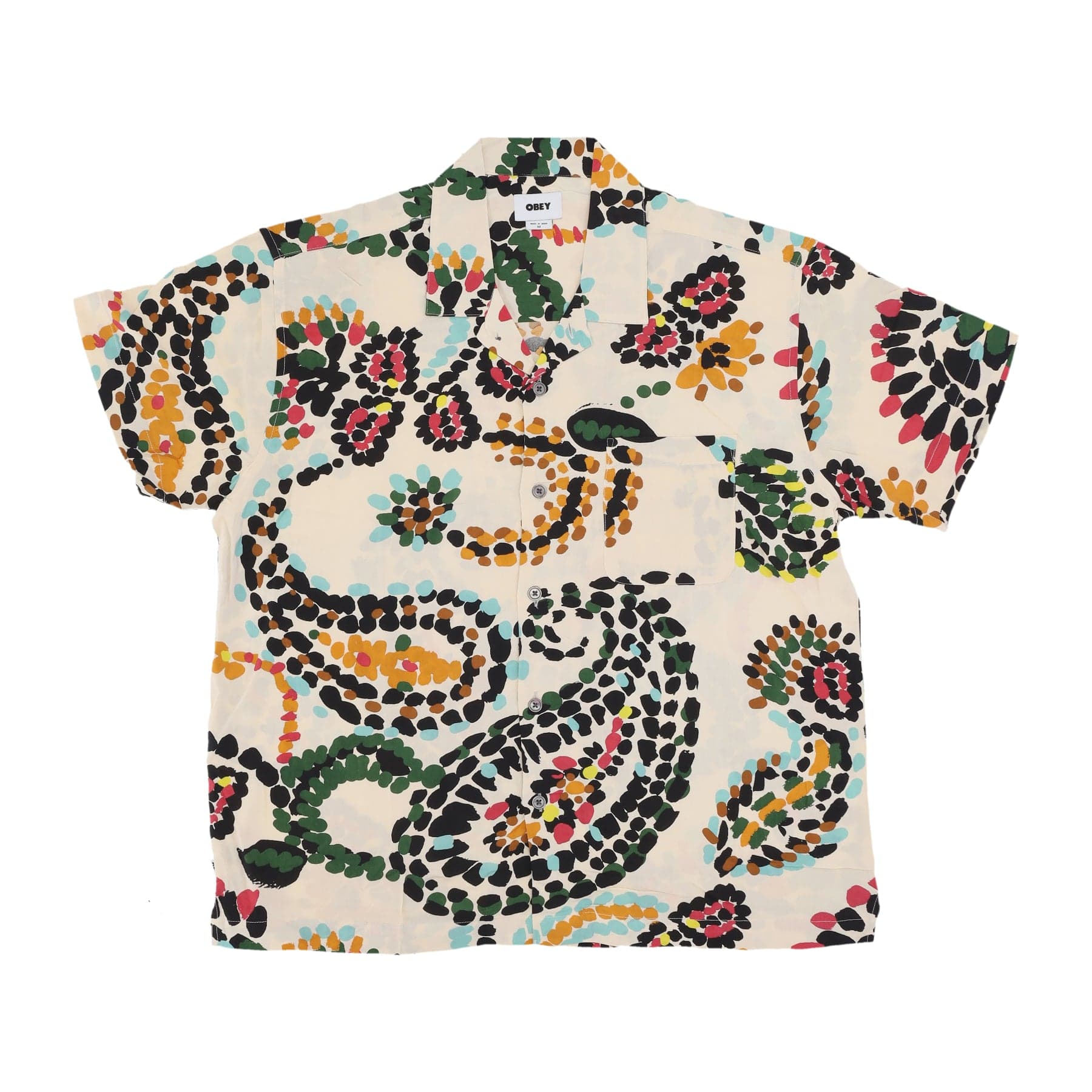 OBEY Camicia Manica Corta Uomo Paisley Dots Woven Shirt White Smoke Multi - 5
