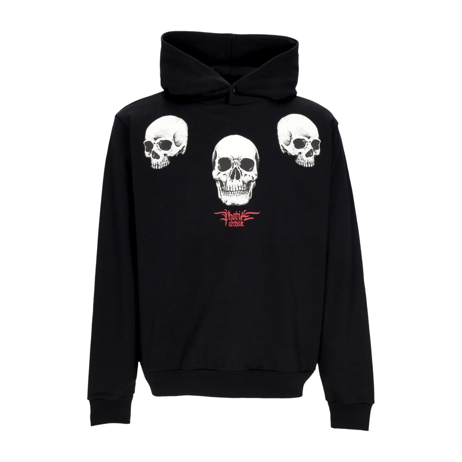 PHOBIA Felpa Leggera Cappuccio Uomo Triple Skull Print Hoodie Black/red - 6