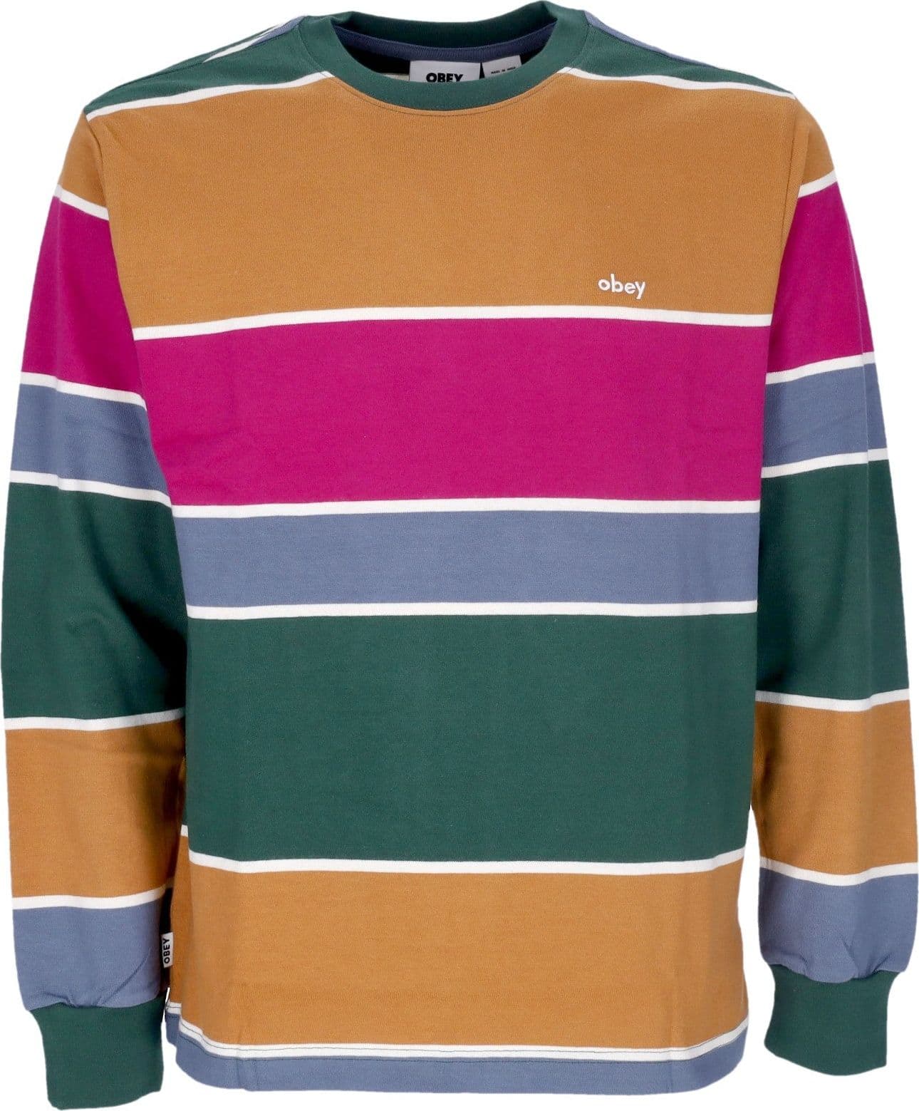 OBEY Maglietta Manica Lunga Uomo Nationale Stripe L/s Tee Dark Cedar Multi