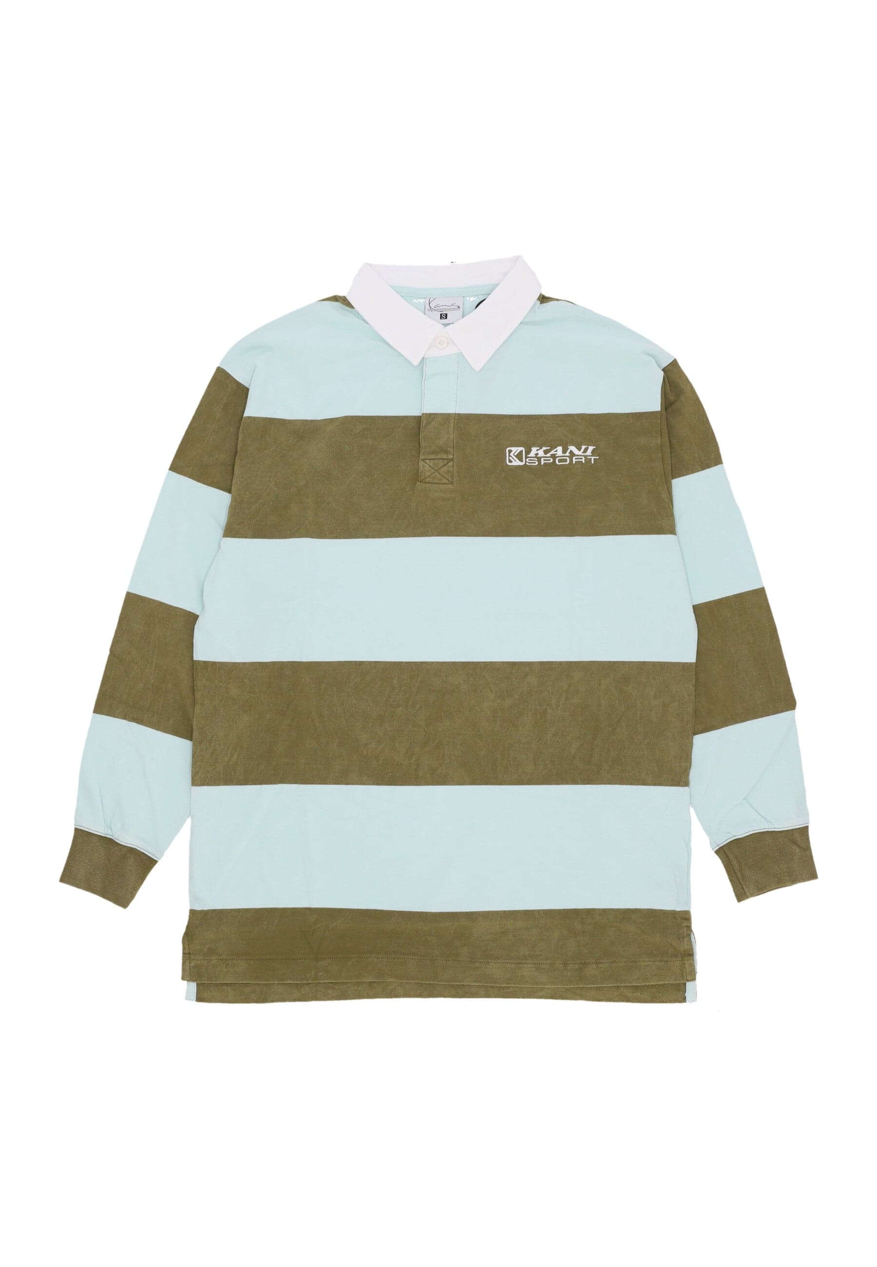KARL KANI Polo Manica Lunga Uomo Og Sport Rugby Shirt Olive/light Blue - 4