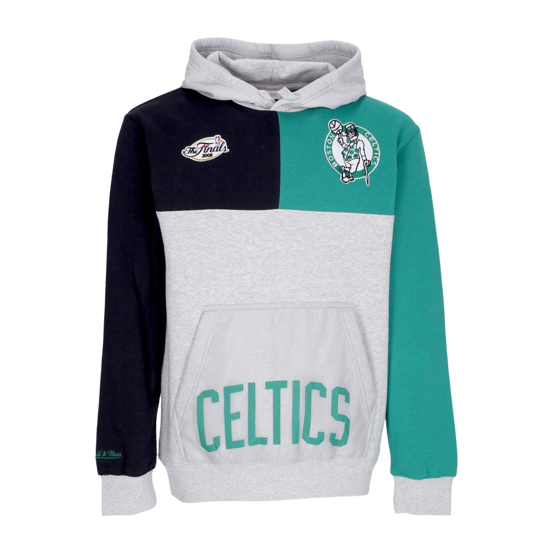 MITCHELL & NESS Felpa Cappuccio Uomo Nba Tie Breaker Fleece Hoodie Hardwood Classics Boscel Grey Heather/green