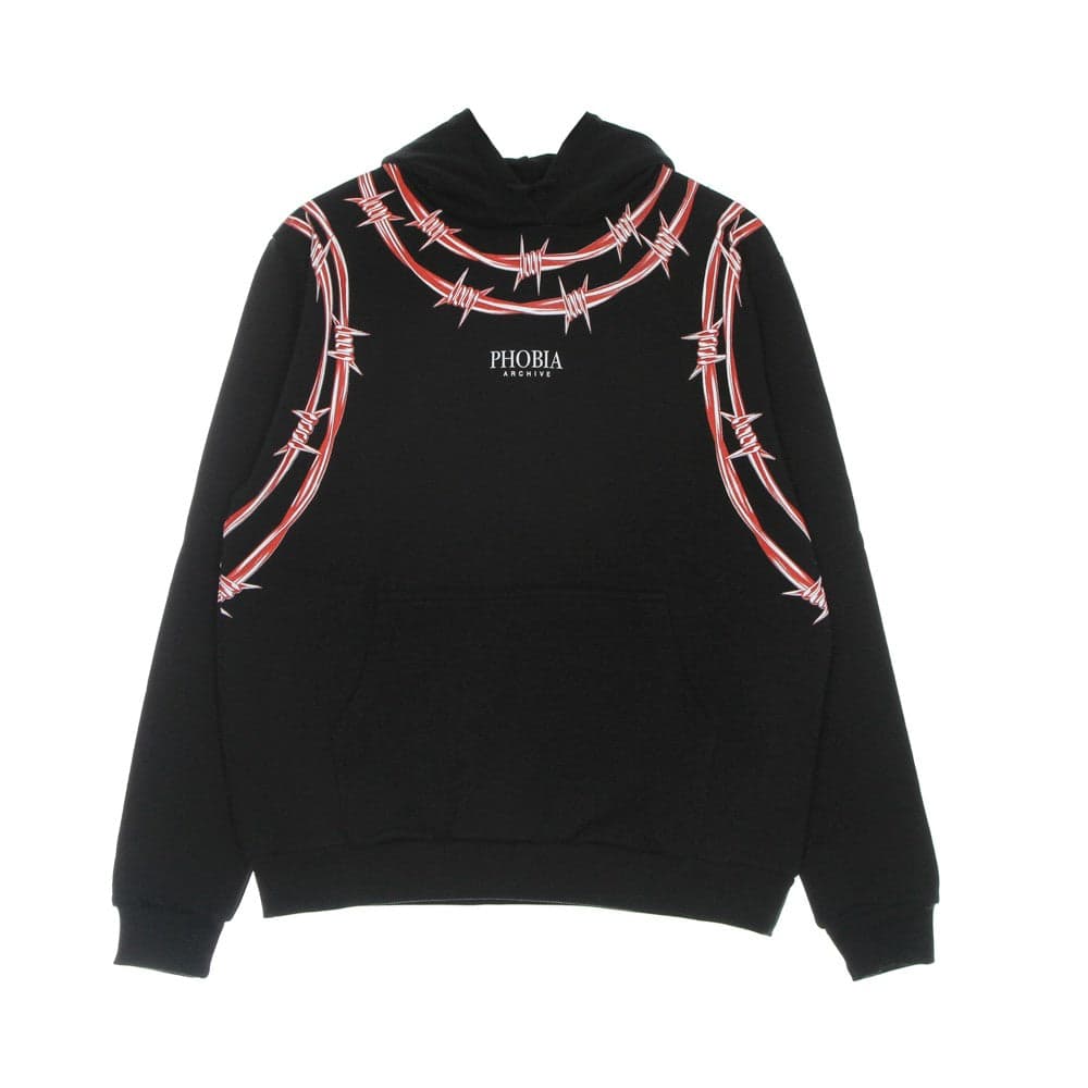 PHOBIA Felpa Leggera Cappuccio Uomo Barbed Wire Print Hoodie Black/red - 3
