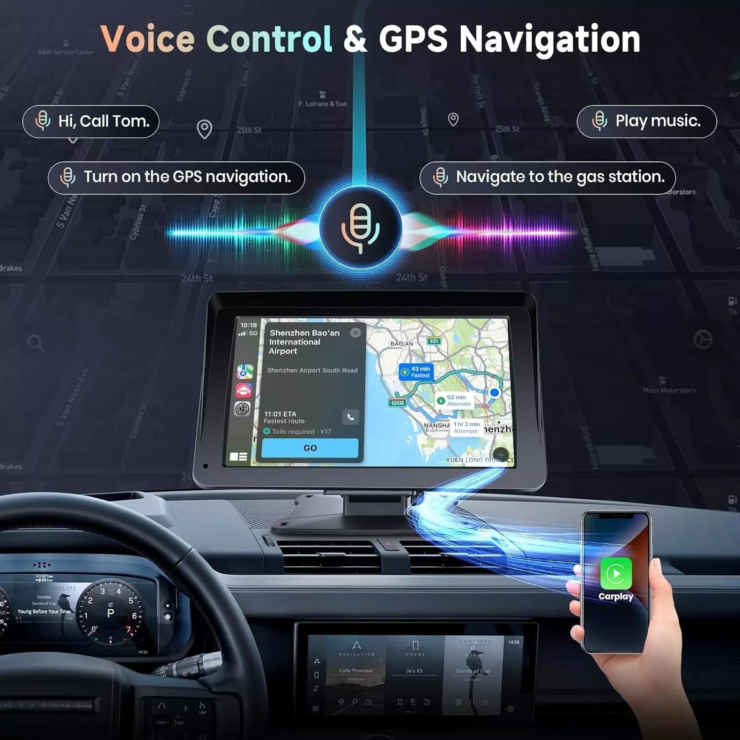 Autoradio Portatile Carplay Display per Auto, Schermo 7 Pollici IPS Touchscreen - 5