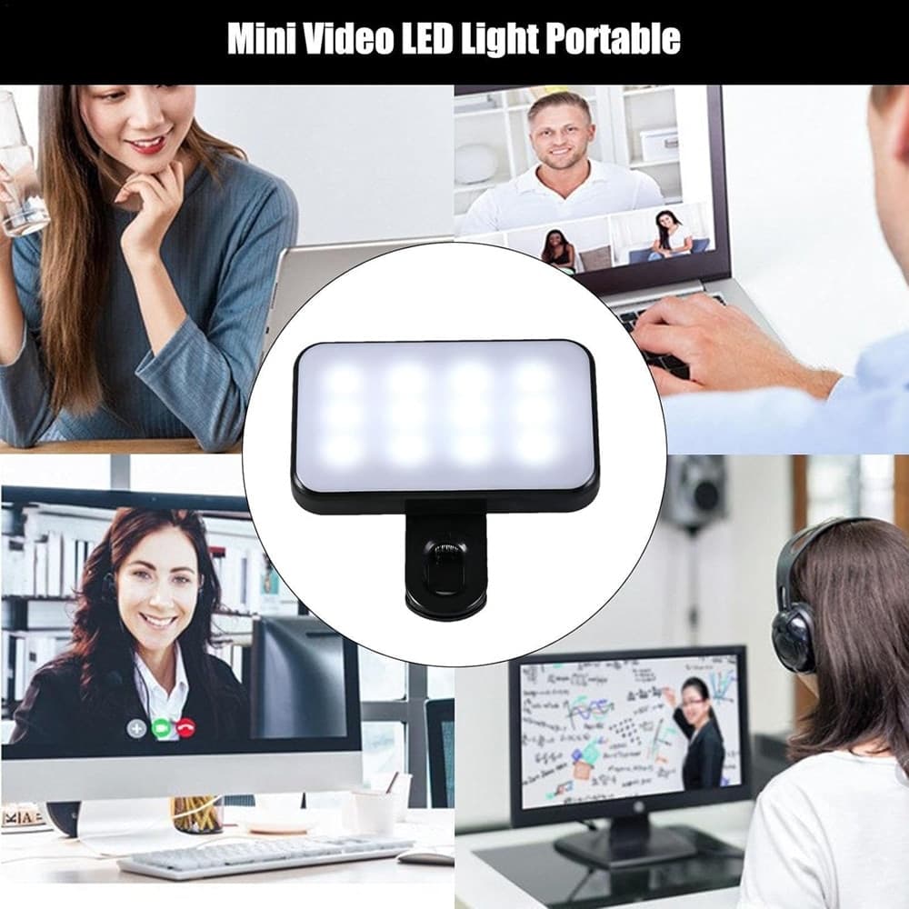 LUCE RICARICABILE VIDEO LED PORTATILE PANNELLO LUMINOSO CON CLIP USB RIPRESE TELEFONO - 9