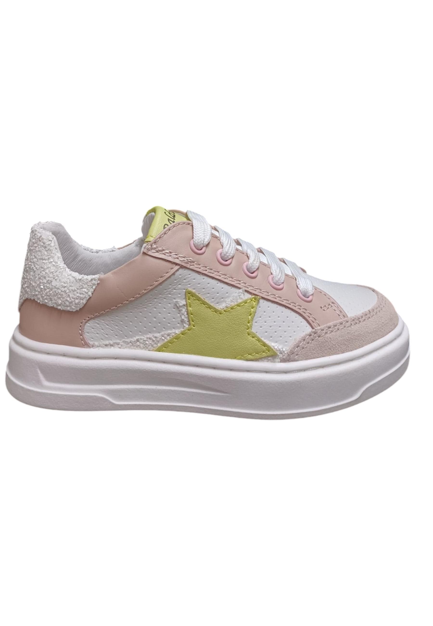 Scarpe sneakers Bambine e ragazze balducci TRACK  bianco-rosa-giallo laccio e zip laterale