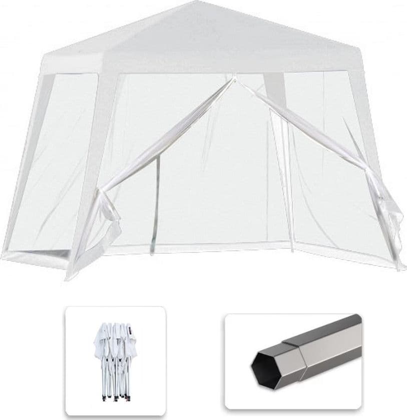 GAZEBO TENDA DA GIARDINO RESISTENTE REMOVIBILE 2.5X2.4X3MT BIANCO CON ZANZARIERA 222708 - 4