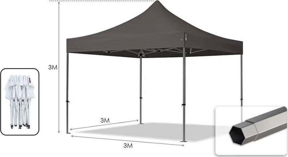GAZEBO PIEGHEVOLE GIARDINO 3X3X3MT TENDA TELO GRIGIO PADIGLIONE MERCATI SAGRE 222714 - 6