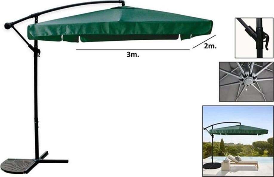 OMBRELLONE LATERALE DA GIARDINO PROTEZIONE SOLE 2X3MT IMPERMEABILE VERDE CON BASE 223210 - 5