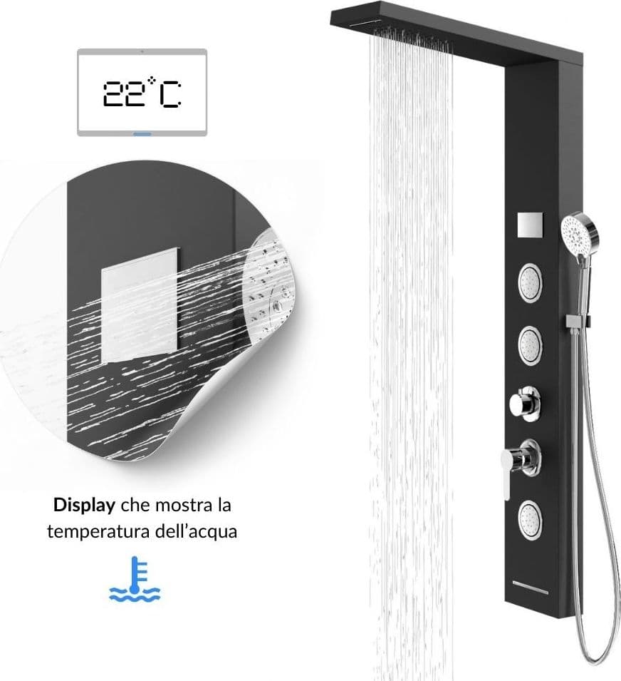 Colonna Doccia Shine Acciaio 4 Funzioni Luce LED Display Temperatura 2 Finiture - 20