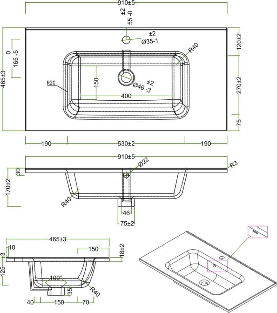 Lavabo ad Incasso in Ceramica Bianco Lucido per Mobili Bagno - 30