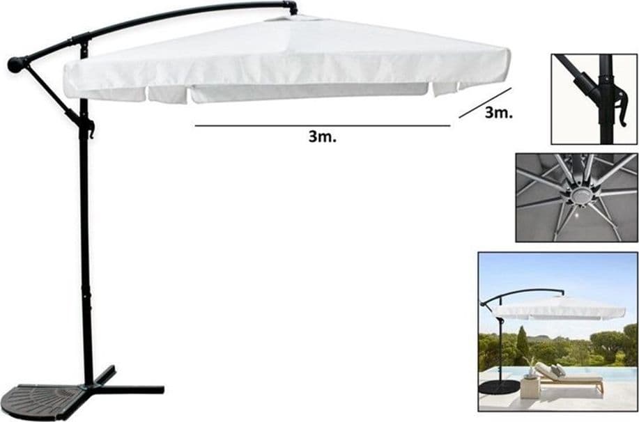 OMBRELLONE A BRACCIO LATERALE DA GIARDINO 3X3MT PROTEZIONE SOLE BIANCO CON BASE 223218 - 5