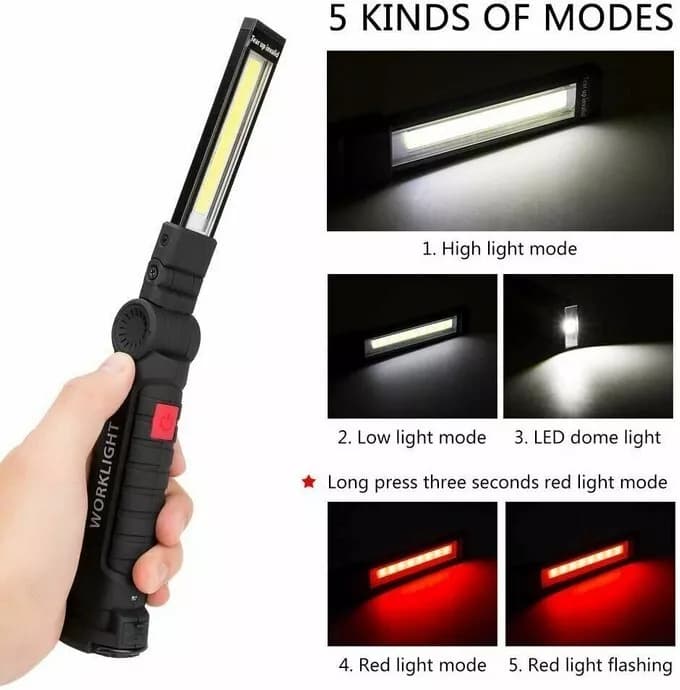 Lampada Led Ricaricabile Magnetica Luce da Lavoro Portatile Officina Torcia da Lavoro Luce Portatile Ricaricabile Led con Base Magnetica e Gancio 360° Pieghevole Impermeabile - 4
