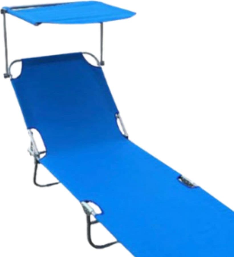 LETTINO CON TETTUCCIO PARASOLE BLU SDRAIO PRENDISOLE 187X55X24 CM PIEGHEVOLE 281018 - 4
