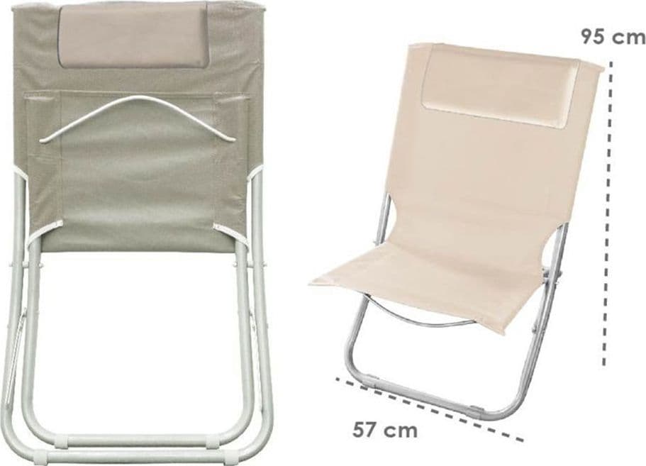 SPIAGGINA CON CUSCINO PER TESTIERA CREMA 57X47X95 CM PIEGHEVOLE PORTATILE 281016 - 4