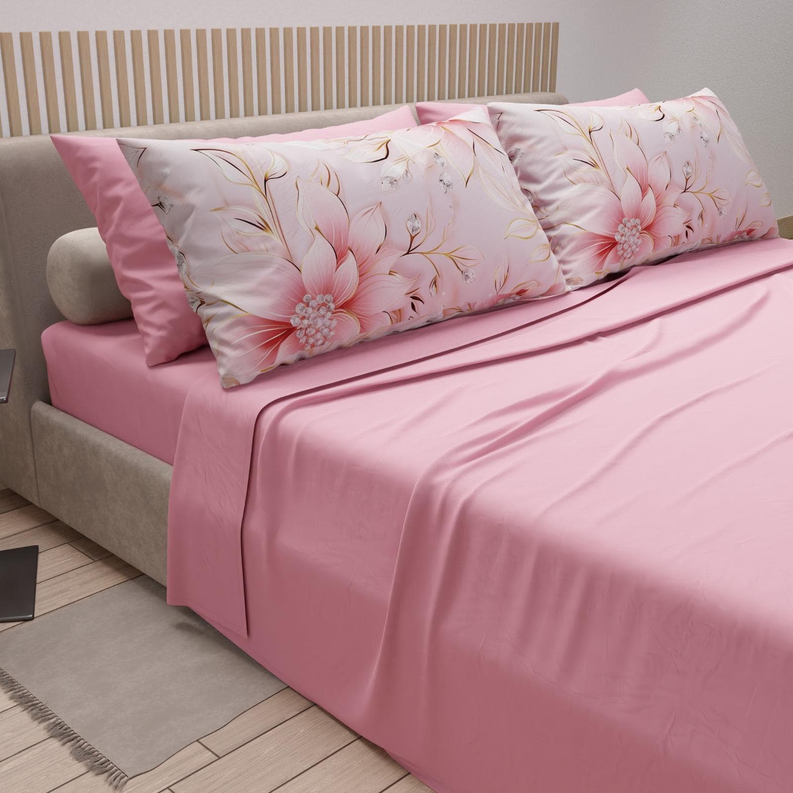 Completo lenzuola matrimoniale in puro cotone con 4 federe – Mod. 24 Hessense - 2