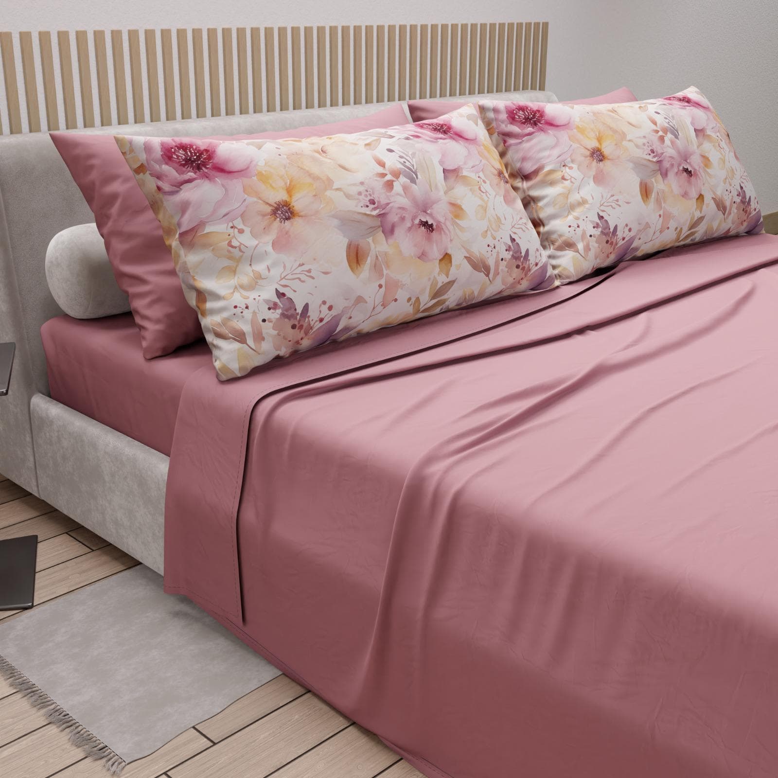 Completo lenzuola matrimoniale in puro cotone con 4 federe – Mod. 09 Hessense - 2