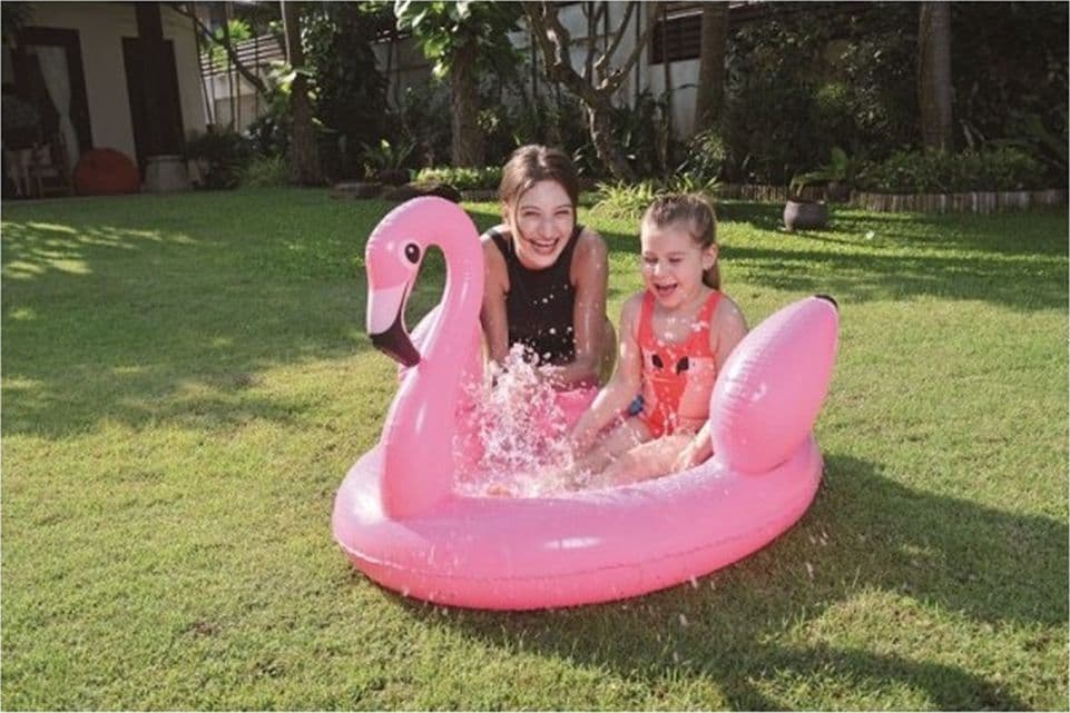 PISCINA GONFIABILE PER BAMBINI FORMA DI FENICOTTERO ROSA GIARDINO 108X95X65CM 016148 - 5
