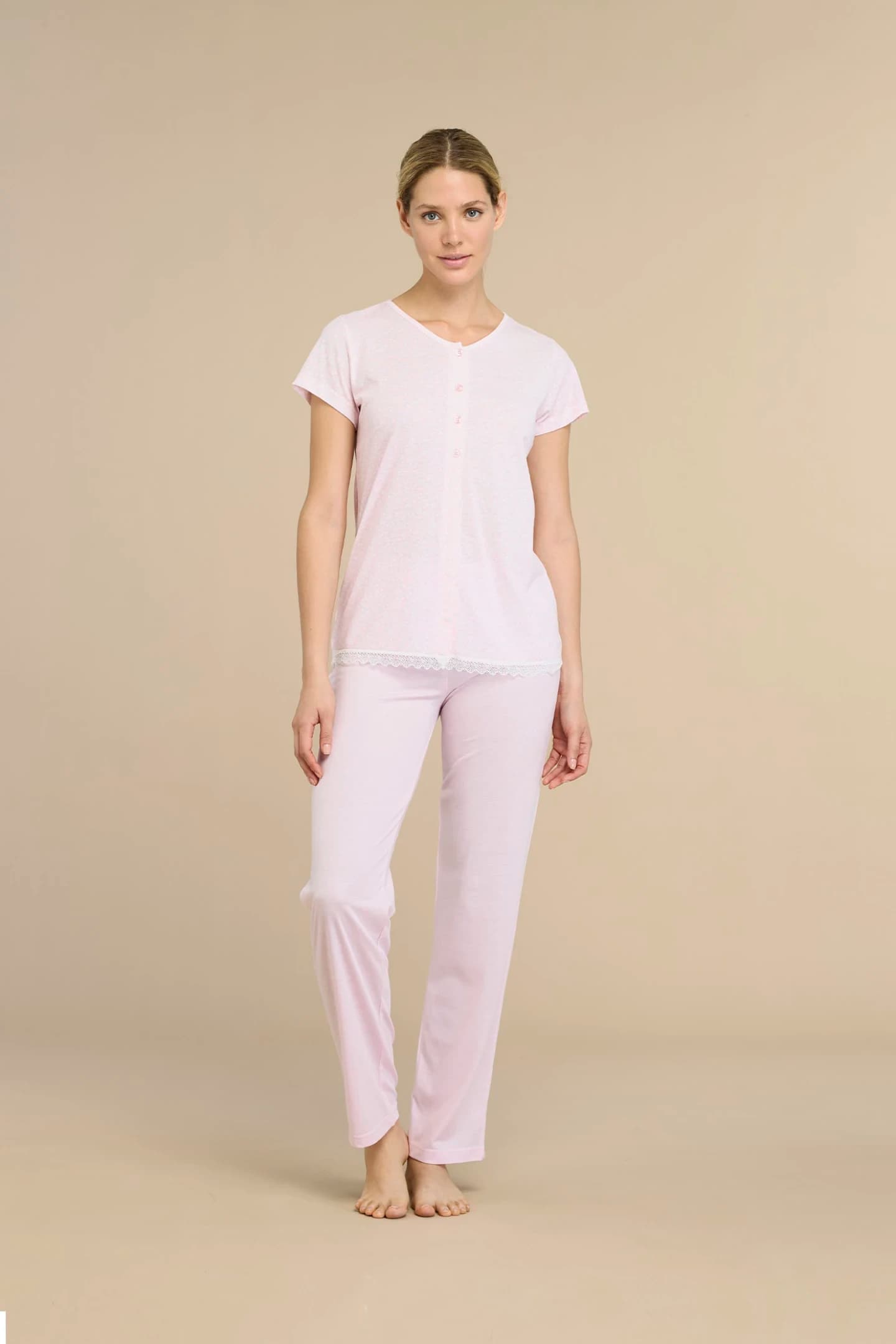 Pigiama donna in cotone con maglia manica corta e pantalone lungo senza polsini - Noi di notte 9179 - 2