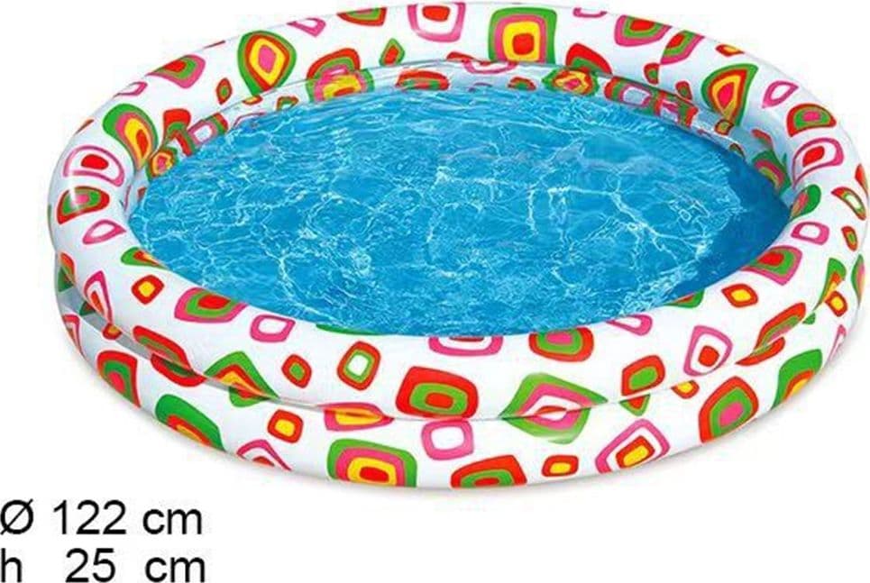 PISCINA GONFIABILE PER BAMBINI A 2 ANELLI DESIGN COLORATO DECORATO 122X25CM 017919 - 5