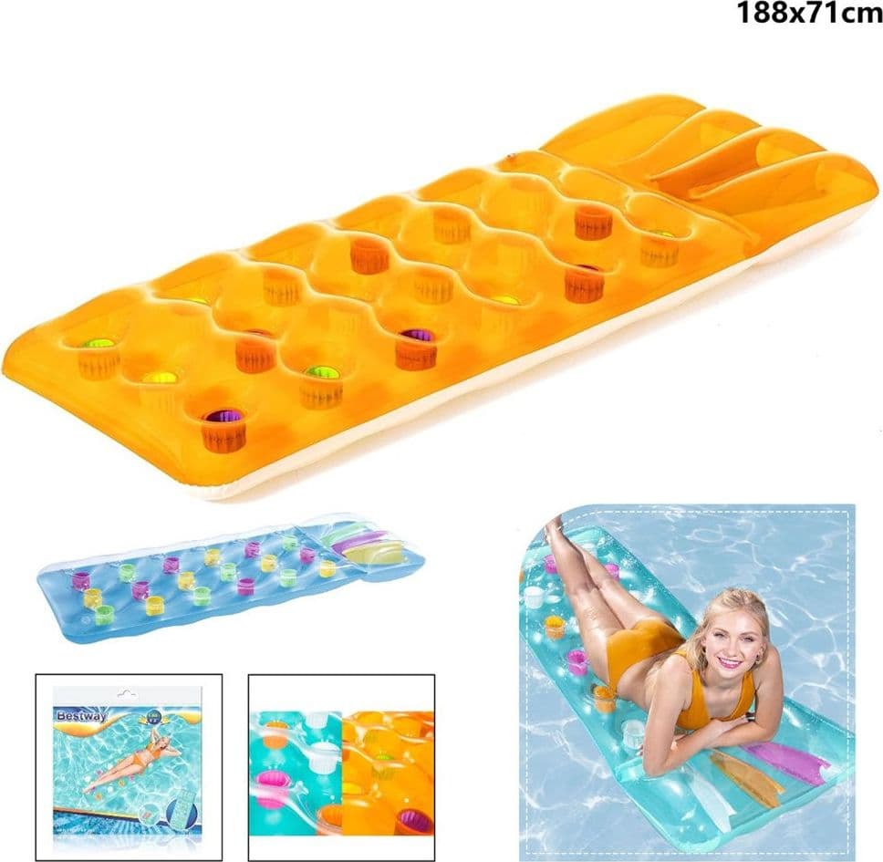 MATERASSINO GONFIABILE 18 BUCHI FASHION MARE PISCINA TRAPARENTE COLORATO 188X71CM 019951 - 9
