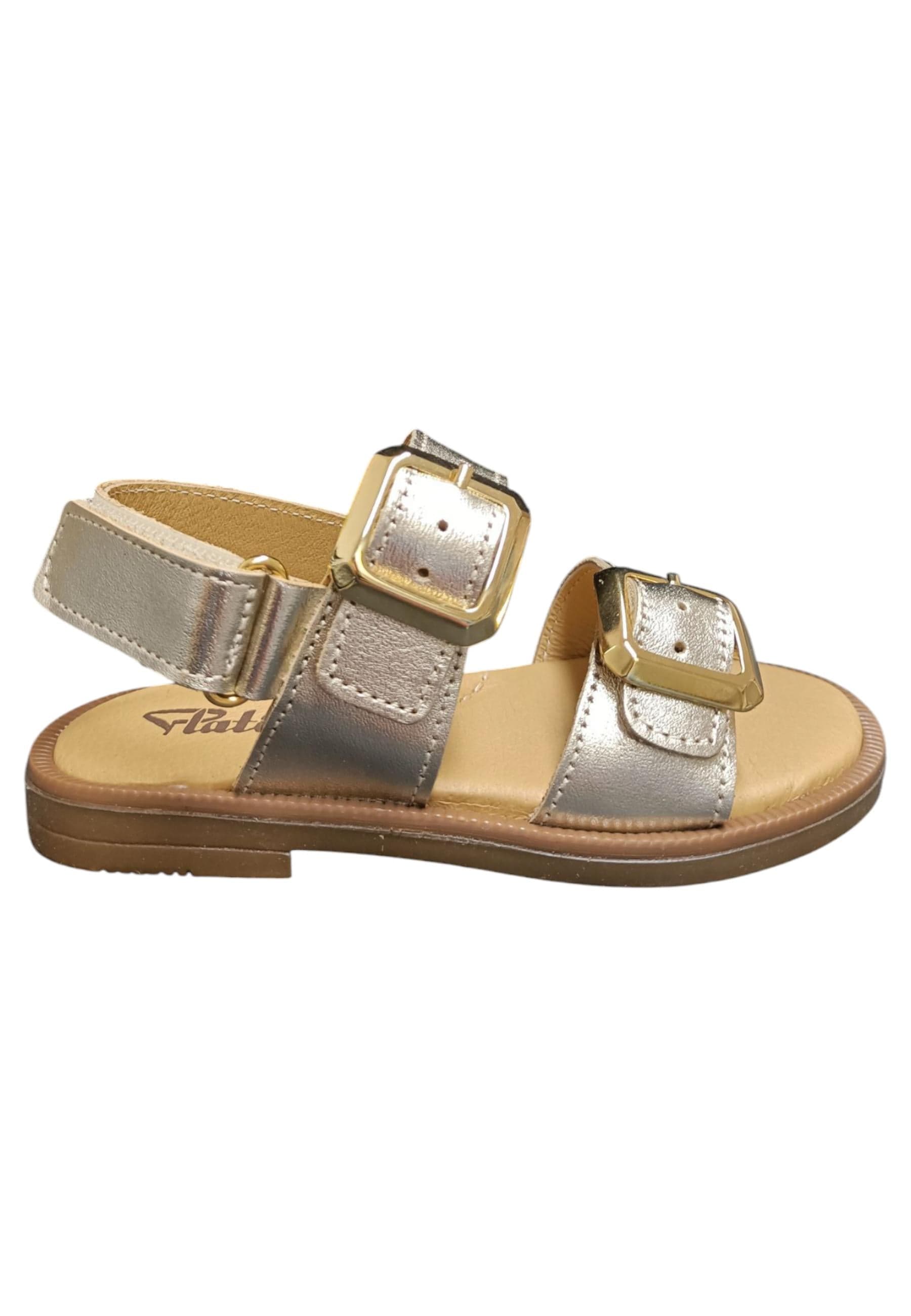 Sandalo bambina Platis Open Classic dorato laminato - Sandalo da passeggio con velcro
