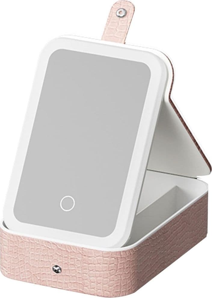 BORSA PER TRUCCHI CON SPECCHIO ILLUMINATO CUSTODIA COSMETICI MOTIVO A COCCODRILLO ROSA - 9