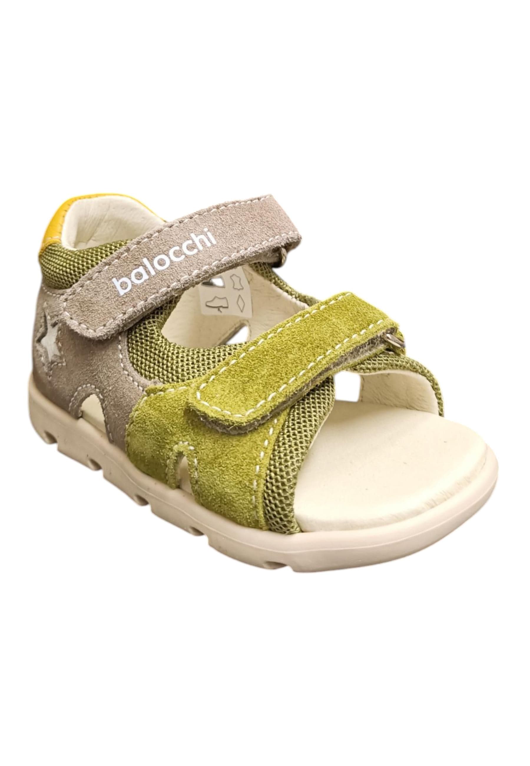 Sandalo bambino Balocchi Over tortora verde-giallo suede-tessuto - Primi passi tallonato con velcro in Ballerine Scarpetteria Gica - Trani, commercioVirtuoso.it