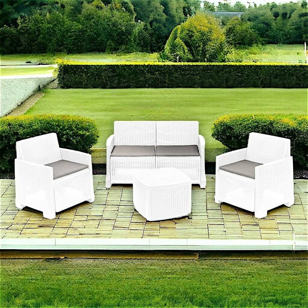 SET SALOTTO COMO EFFETTO RATTAN INTRECCIATO CON DIVANO POLTRONE TAVOLINO CONTENITORE - 6