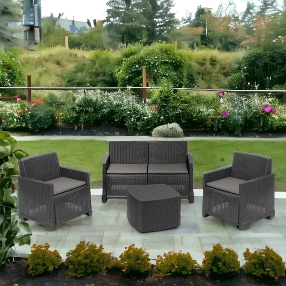 SET SALOTTO COMO EFFETTO RATTAN INTRECCIATO CON DIVANO POLTRONE TAVOLINO CONTENITORE - 7