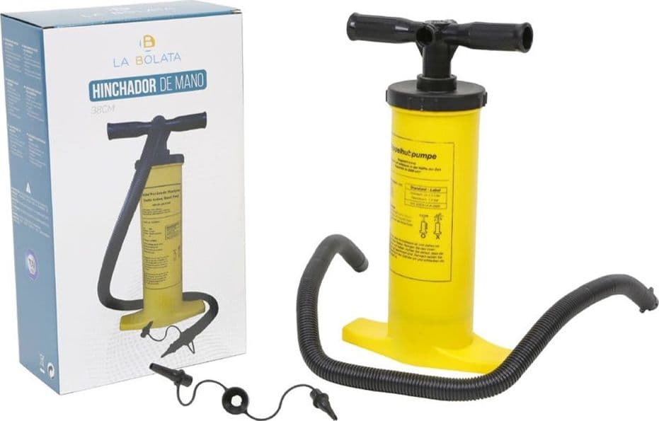 POMPA A MANO 38/40CM GONFIATORE MANUALE GIALLO CON TUBO FLESSIBILE 2 ADATTATORI 016971 - 2
