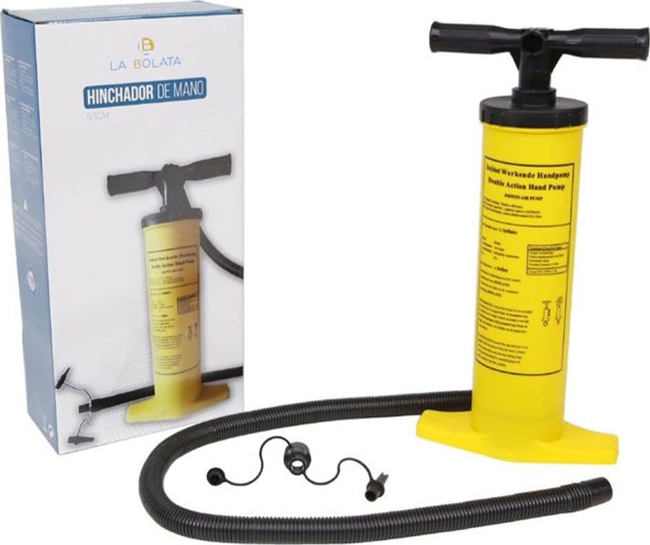 POMPA A MANO A DOPPIA AZIONE 51CM GONFIATORE MANUALE GIALLO CON TUBO 2 ADATTATORI 016972 - 2