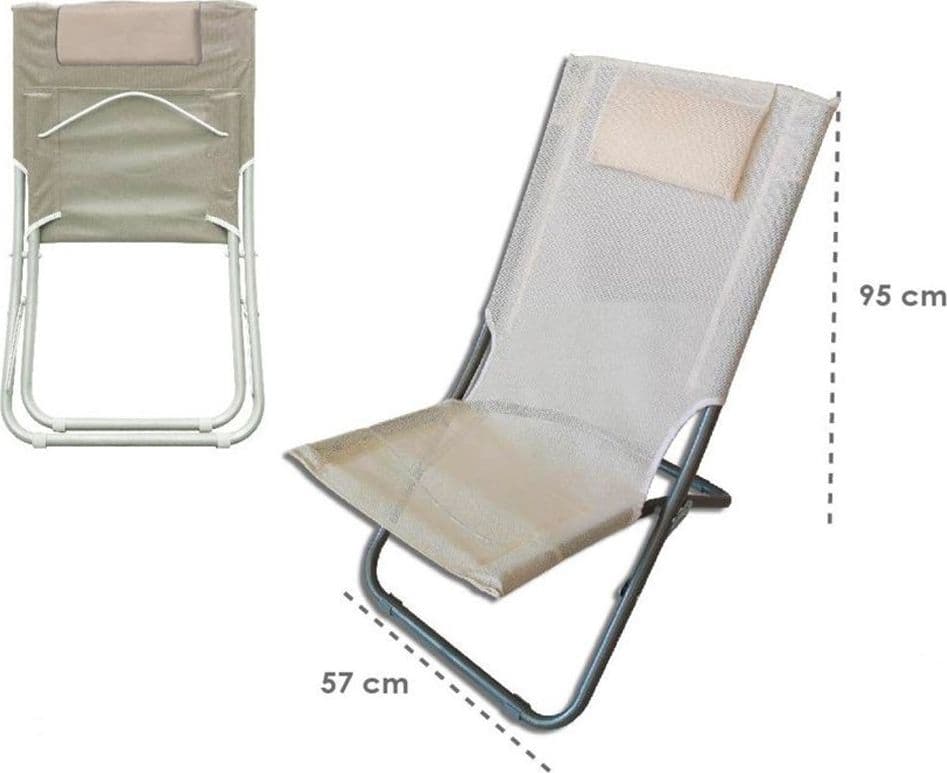SPIAGGINA CON CUSCINO TESTIERA CREMA TEXTILENE 57X47X95CM PIEGHEVOLE PORTATILE 281034 - 3