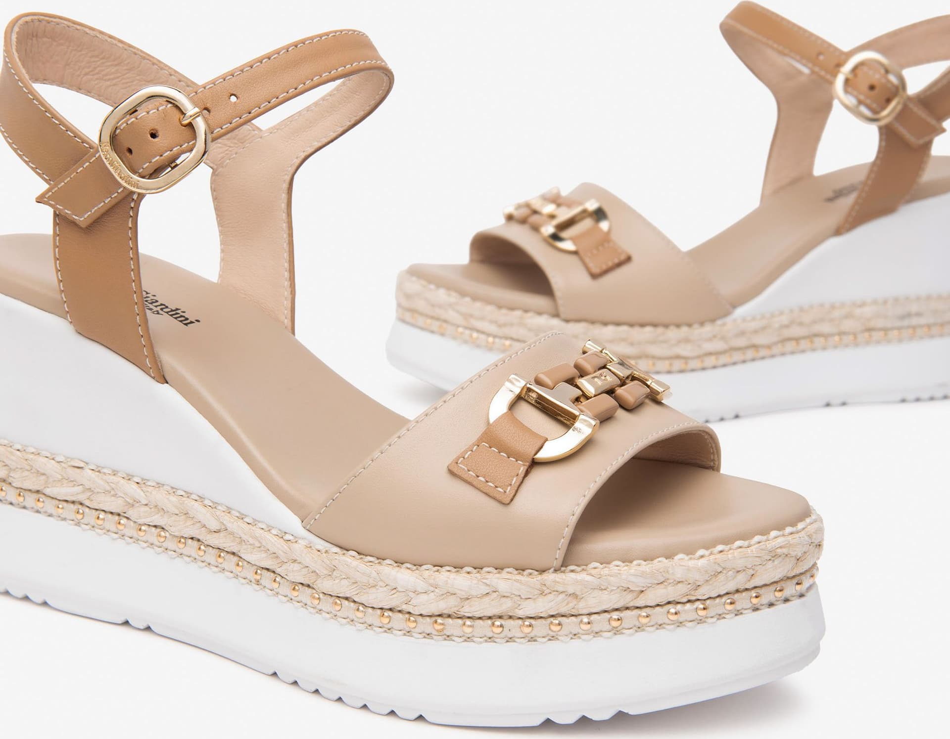 Nero Giardini sandali donna col. lino con zeppa E513552D453 - 3